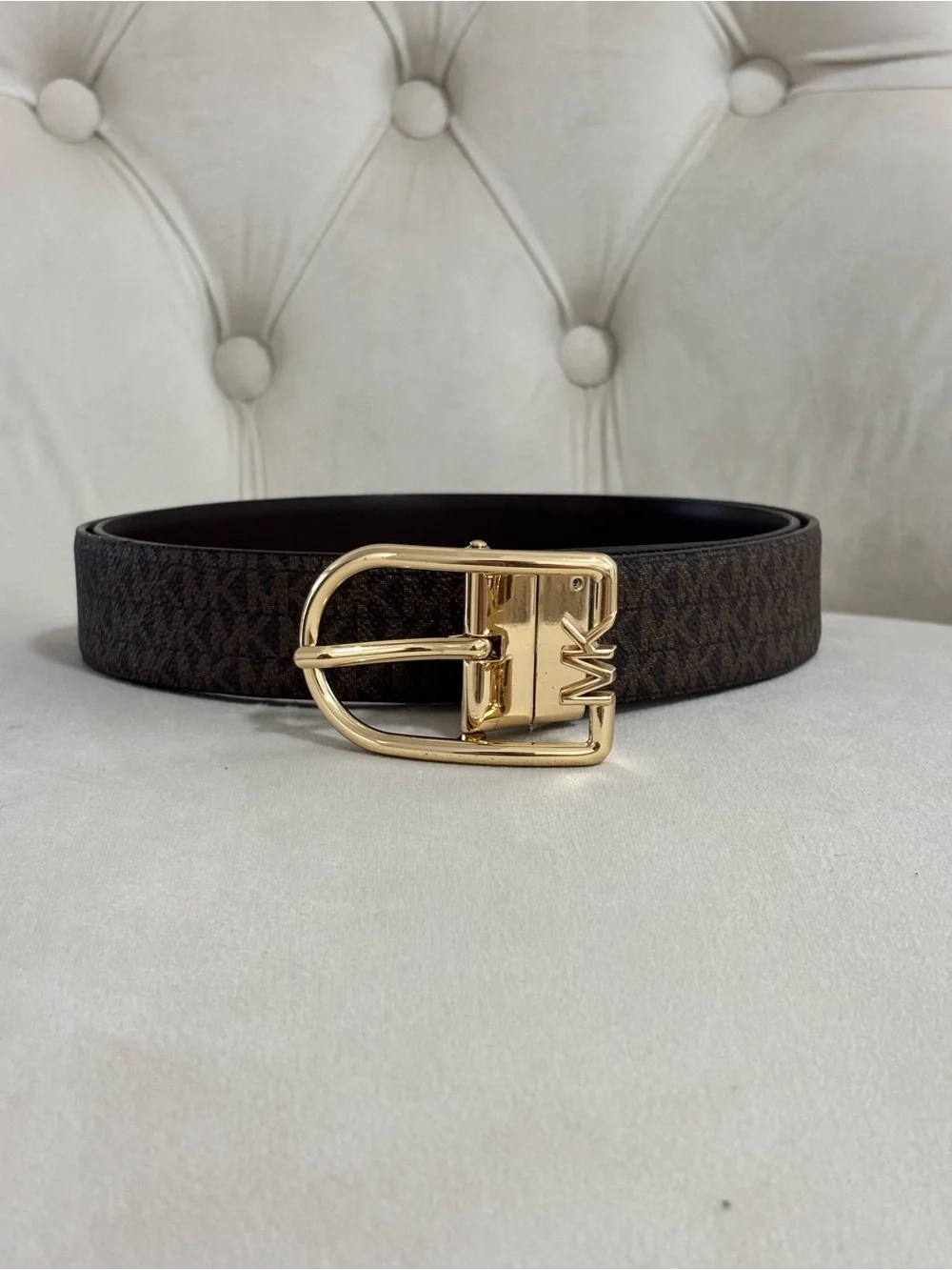 Michael Kors Monogram Reversible Belt, Brown, Size XL